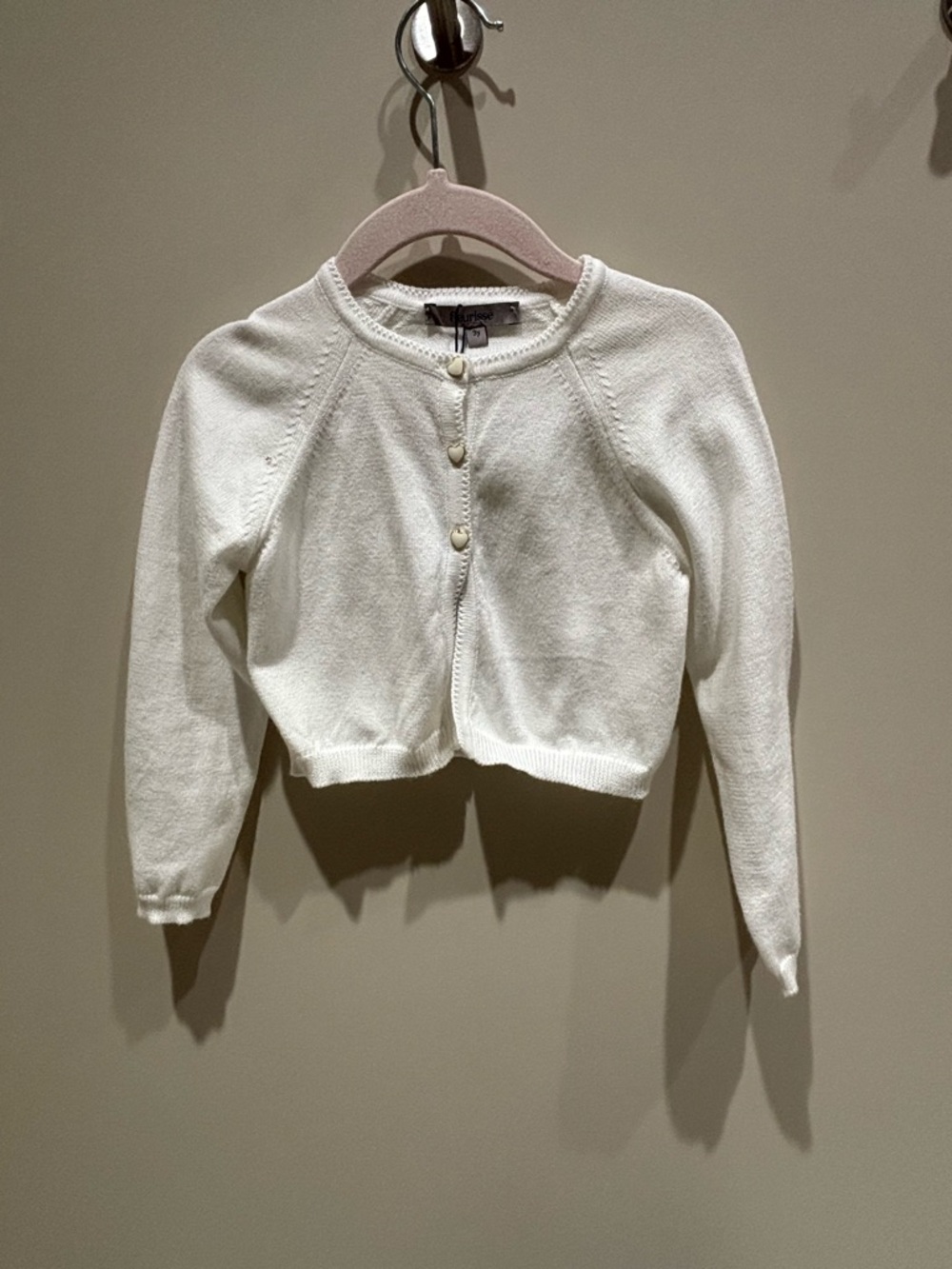 Italian cotton white Cropped Cardigan with Heart Buttons form spring flowers nyc
